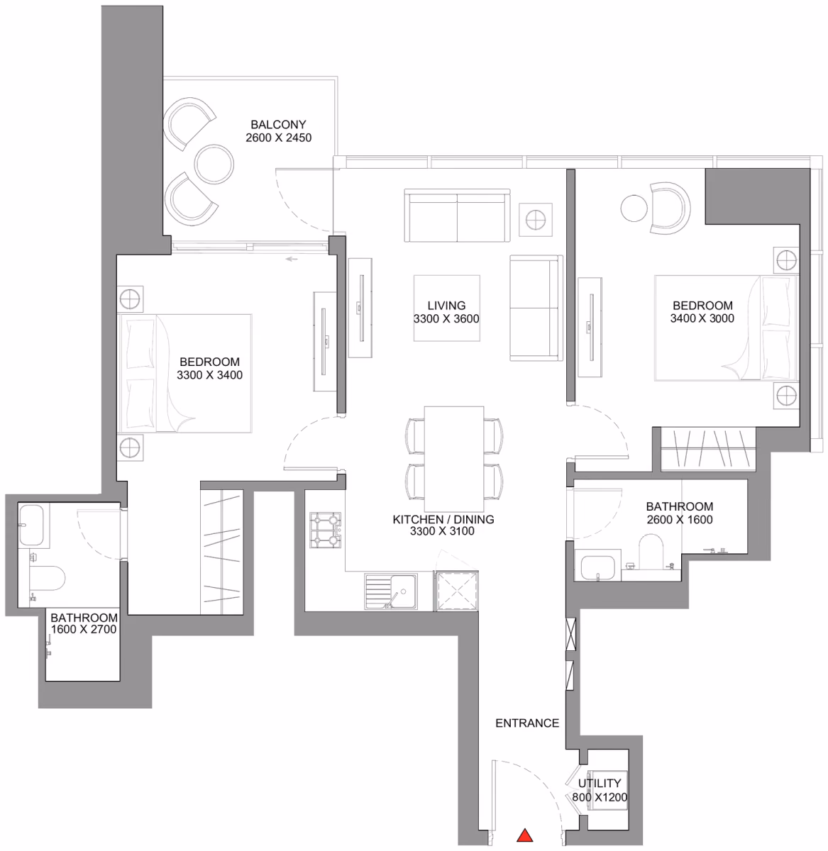 תוכנית 2 חדרי שינה · Type A - Variant 1 ב־נדל"ן להשקעה Sobha Skyscape Avenue, באזור Sobha Hartland 2, דובאי
