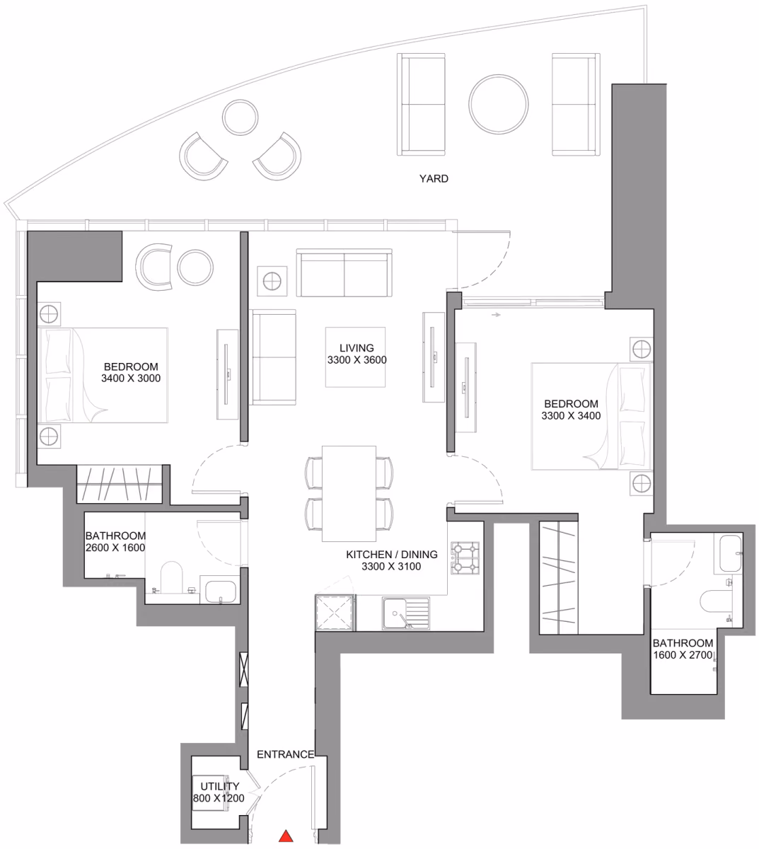 תוכנית 2 חדרי שינה · Type A - Variant 2 ב־נדל"ן להשקעה Sobha Skyscape Avenue, באזור Sobha Hartland 2, דובאי