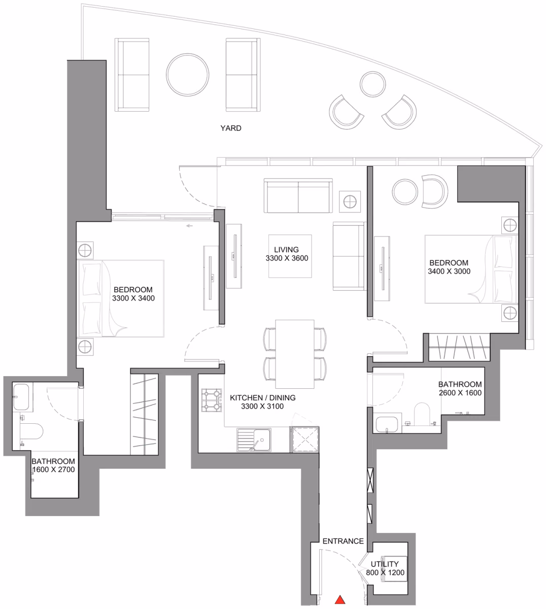 תוכנית 2 חדרי שינה · Type A - Variant 3 ב־נדל"ן להשקעה Sobha Skyscape Avenue, באזור Sobha Hartland 2, דובאי