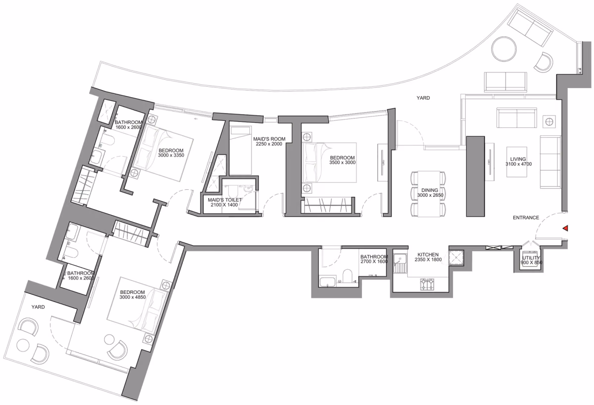 תוכנית 3 חדרי שינה · Type A - Variant 2 ב־נדל"ן להשקעה Sobha Skyscape Avenue, באזור Sobha Hartland 2, דובאי