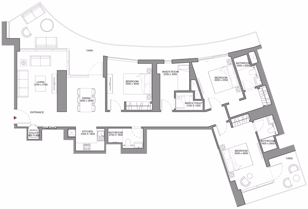 תוכנית 3 חדרי שינה · Type A - Variant 3 ב־נדל"ן להשקעה Sobha Skyscape Avenue, באזור Sobha Hartland 2, דובאי