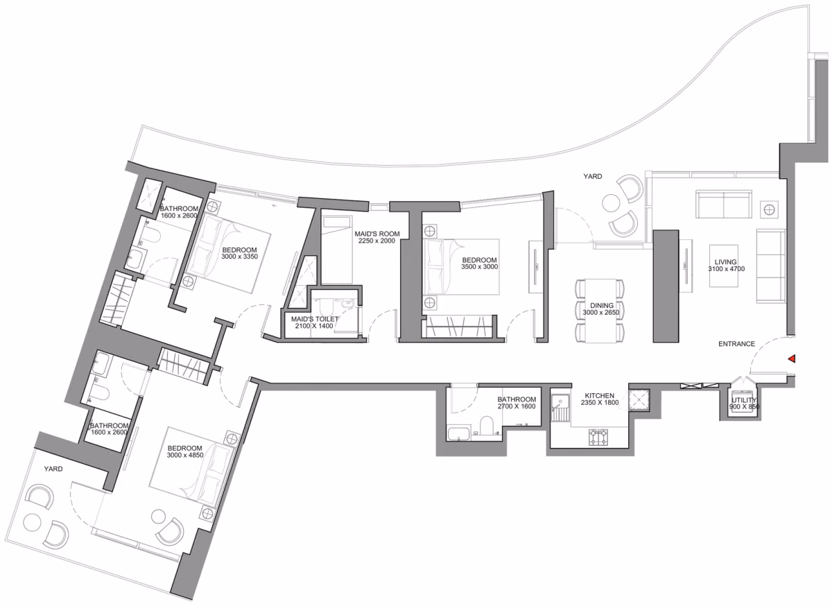 תוכנית 3 חדרי שינה · Type A - Variant 4 ב־נדל"ן להשקעה Sobha Skyscape Avenue, באזור Sobha Hartland 2, דובאי