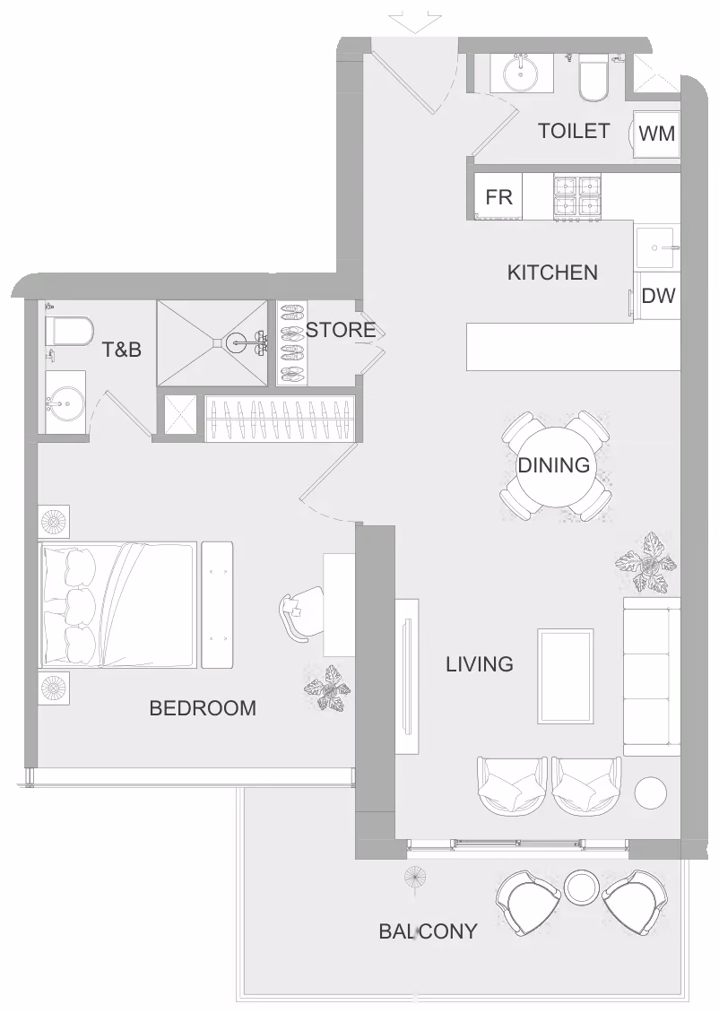 תוכנית חדר שינה אחד · 1BR A ב־נדל"ן להשקעה Object One AUREL1A Residence, באזור Sports City, דובאי