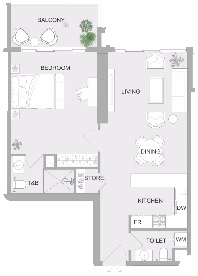 תוכנית חדר שינה אחד · 1BR D ב־נדל"ן להשקעה Object One AUREL1A Residence, באזור Sports City, דובאי