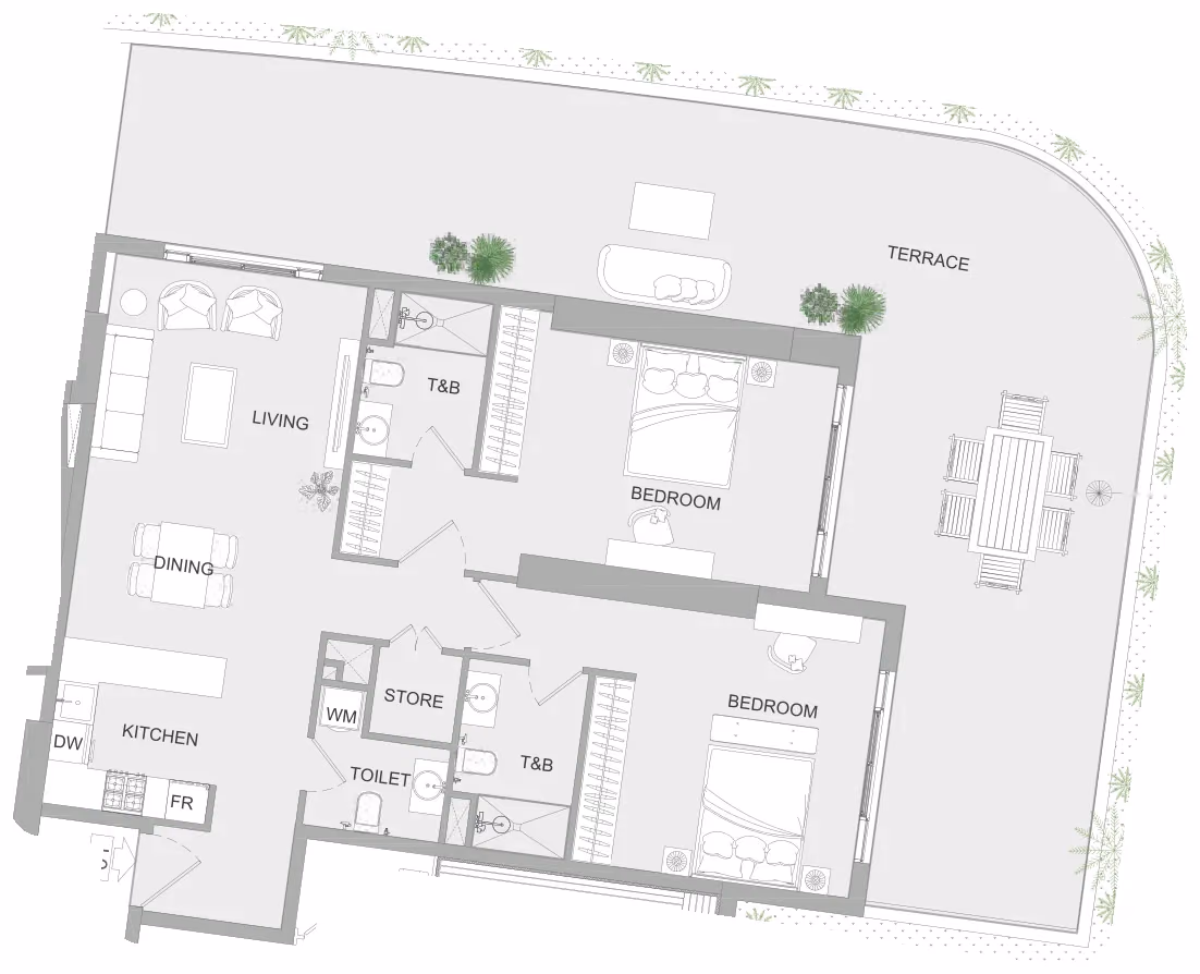 תוכנית 2 חדרי שינה · 2BR A ב־נדל"ן להשקעה Object One AUREL1A Residence, באזור Sports City, דובאי