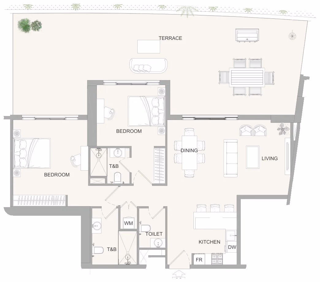 תוכנית 2 חדרי שינה · 2BR B ב־נדל"ן להשקעה Object One AUREL1A Residence, באזור Sports City, דובאי