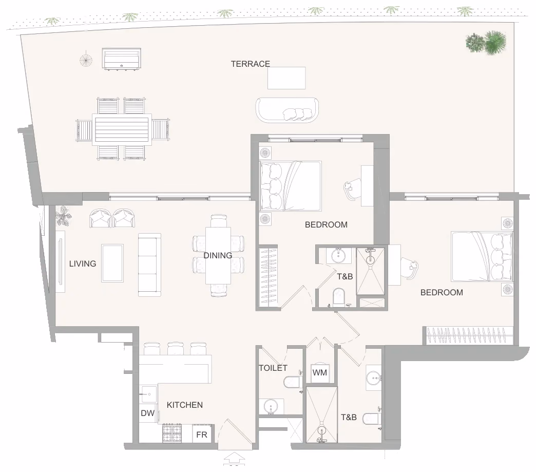 תוכנית 2 חדרי שינה · 2BR C ב־נדל"ן להשקעה Object One AUREL1A Residence, באזור Sports City, דובאי