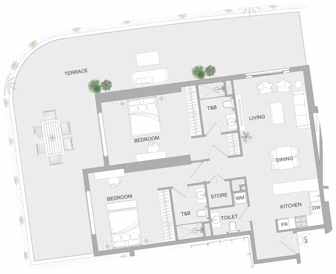 תוכנית 2 חדרי שינה · 2BR D ב־נדל"ן להשקעה Object One AUREL1A Residence, באזור Sports City, דובאי