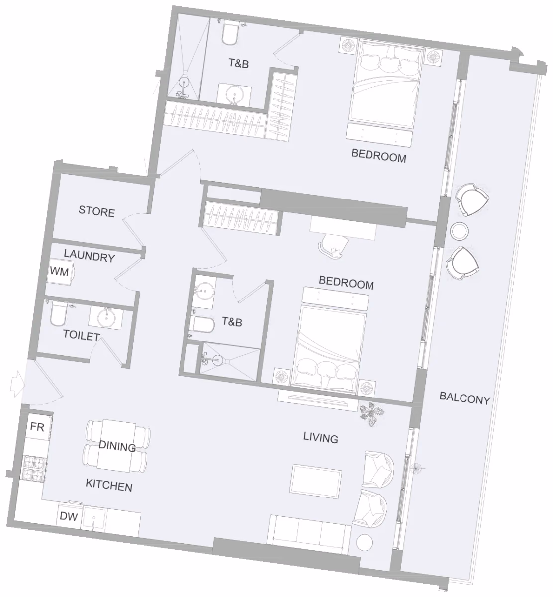 תוכנית 2 חדרי שינה · 2BR F ב־נדל"ן להשקעה Object One AUREL1A Residence, באזור Sports City, דובאי