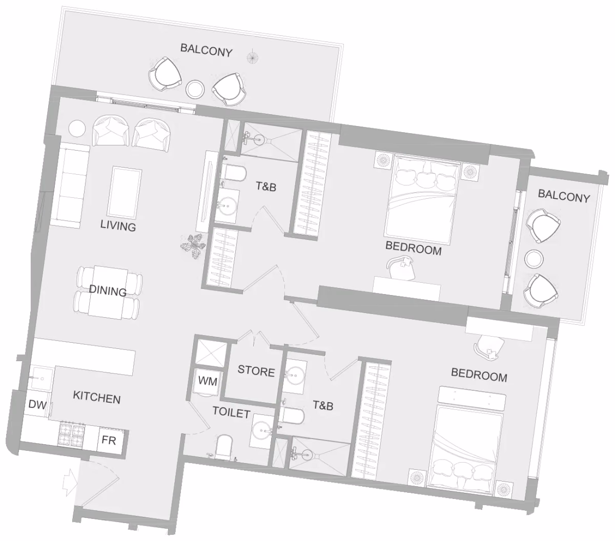 תוכנית 2 חדרי שינה · 2BR G ב־נדל"ן להשקעה Object One AUREL1A Residence, באזור Sports City, דובאי
