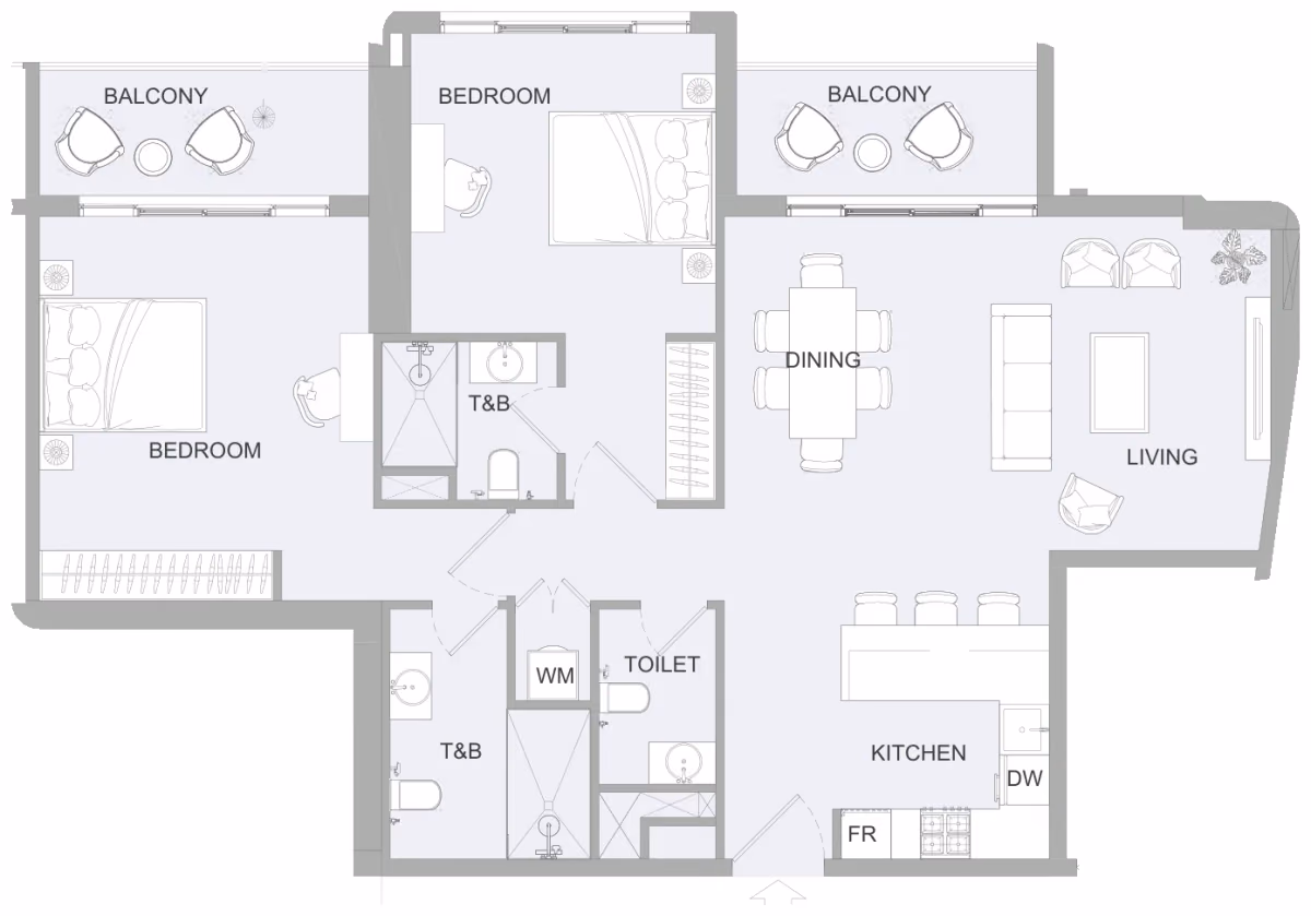 תוכנית 2 חדרי שינה · 2BR H ב־נדל"ן להשקעה Object One AUREL1A Residence, באזור Sports City, דובאי