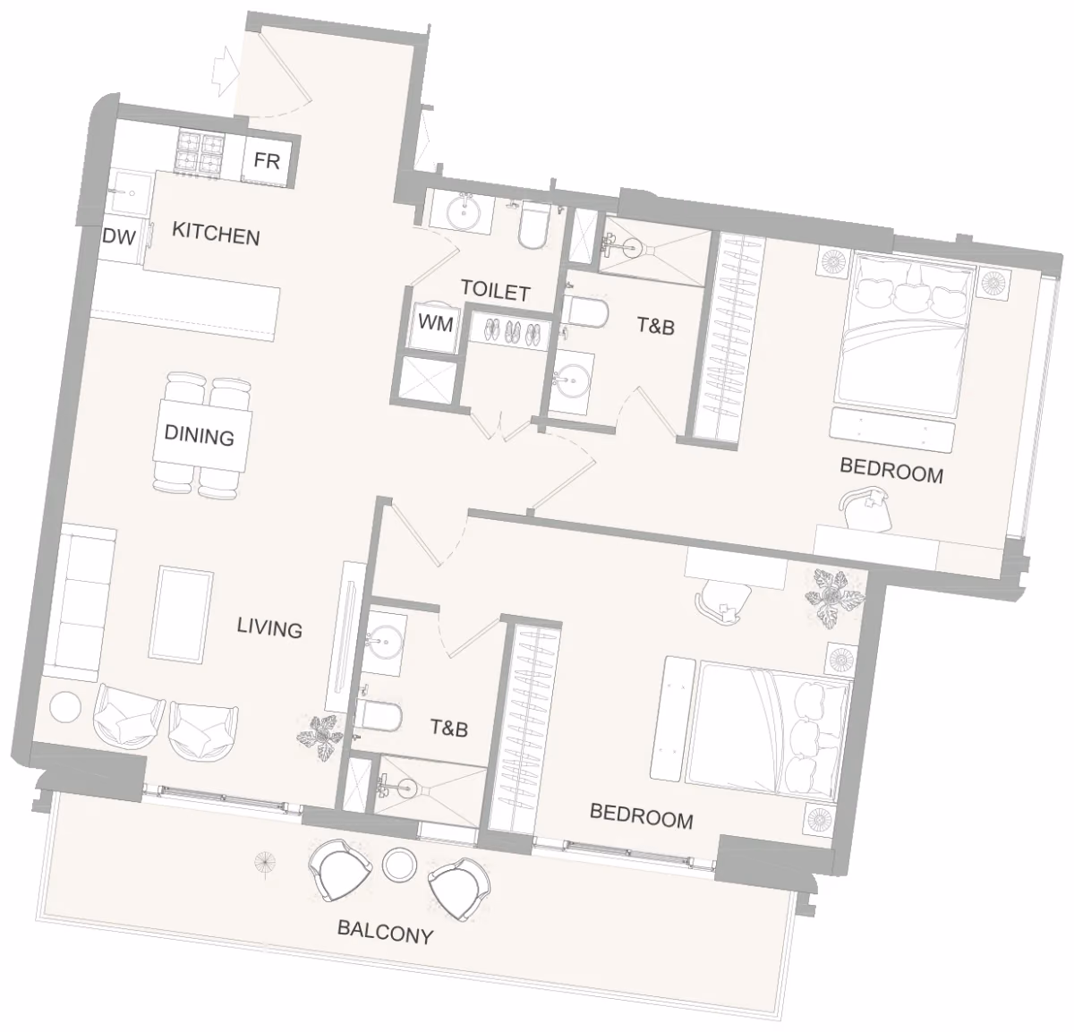 תוכנית 2 חדרי שינה · 2BR J ב־נדל"ן להשקעה Object One AUREL1A Residence, באזור Sports City, דובאי