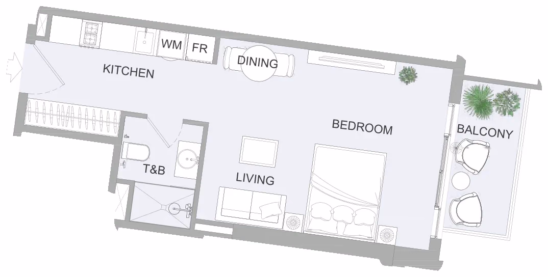 תוכנית סטודיו · ST A ב־נדל"ן להשקעה Object One AUREL1A Residence, באזור Sports City, דובאי