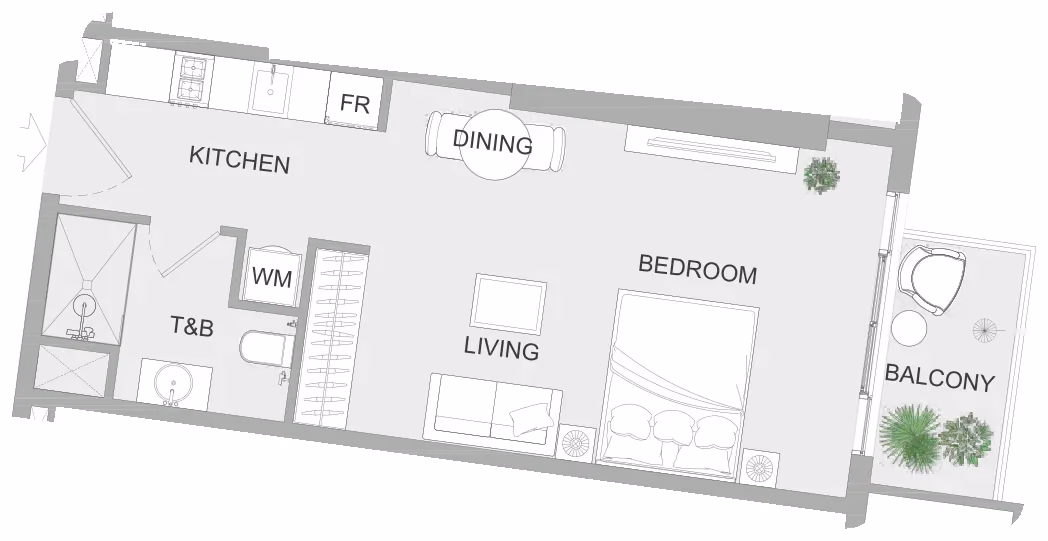 תוכנית סטודיו · ST B ב־נדל"ן להשקעה Object One AUREL1A Residence, באזור Sports City, דובאי