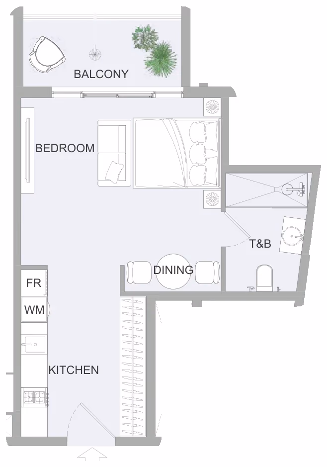 תוכנית סטודיו · ST E ב־נדל"ן להשקעה Object One AUREL1A Residence, באזור Sports City, דובאי