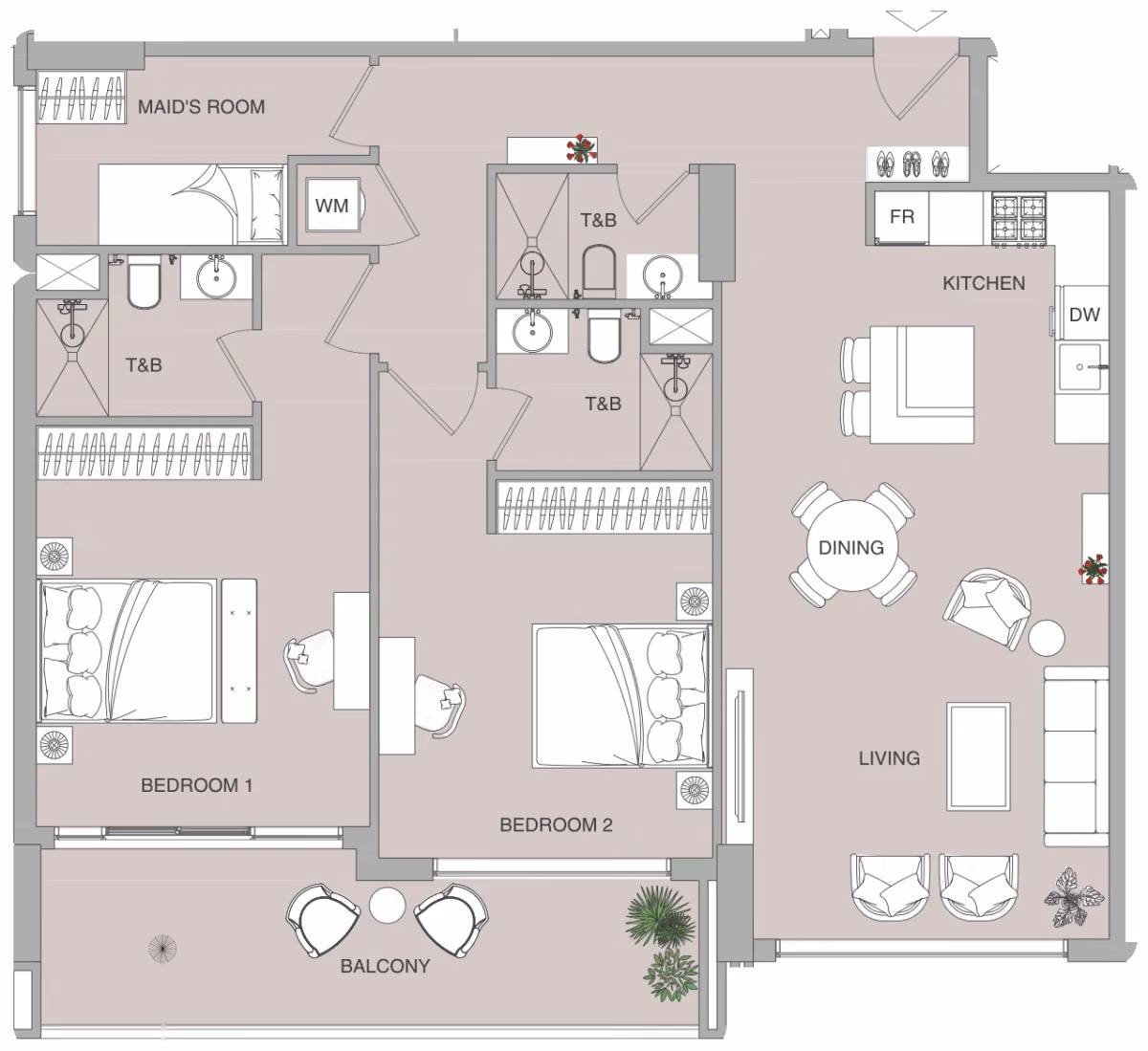 תוכנית 2 חדרי שינה · 2,5BR A ב־נדל"ן להשקעה Object1 Verdan1a, באזור Dubailand, דובאי