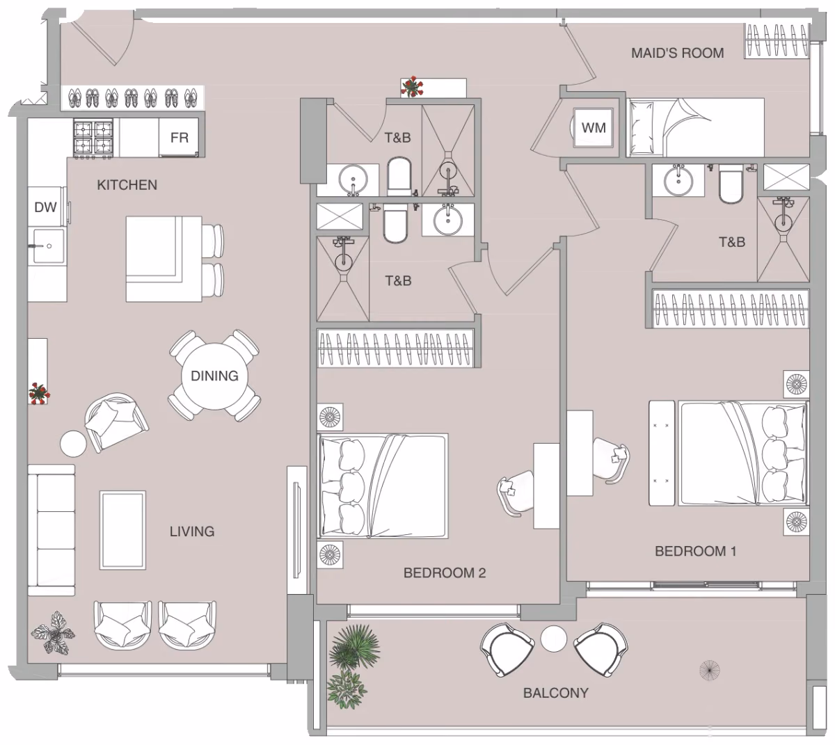תוכנית 2 חדרי שינה · 2,5BR B ב־נדל"ן להשקעה Object1 Verdan1a, באזור Dubailand, דובאי