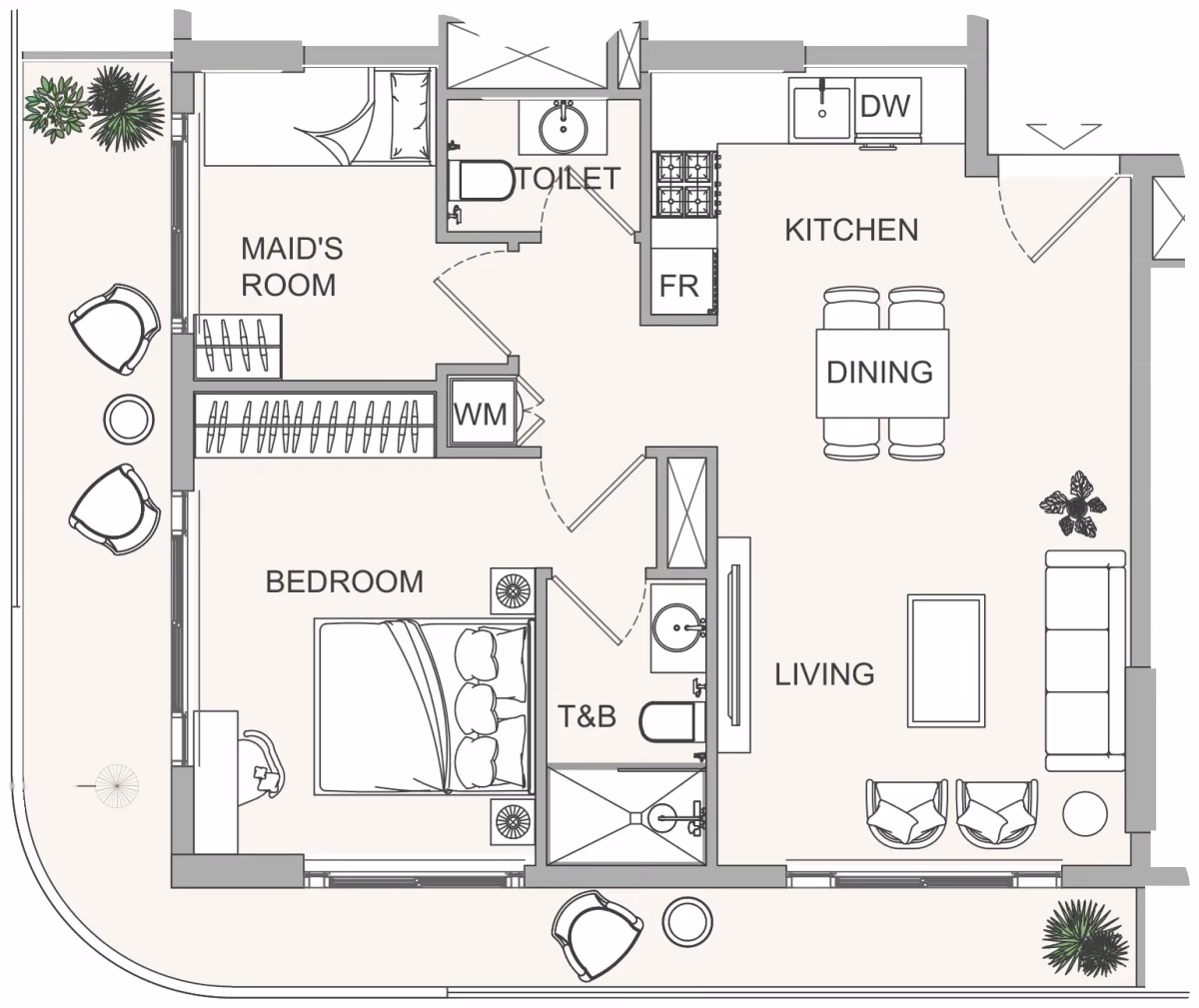 תוכנית חדר שינה אחד · 1.5BR 1 ב־נדל"ן להשקעה Object1 EVERGR1N House 2, באזור Jumeirah Garden City, דובאי