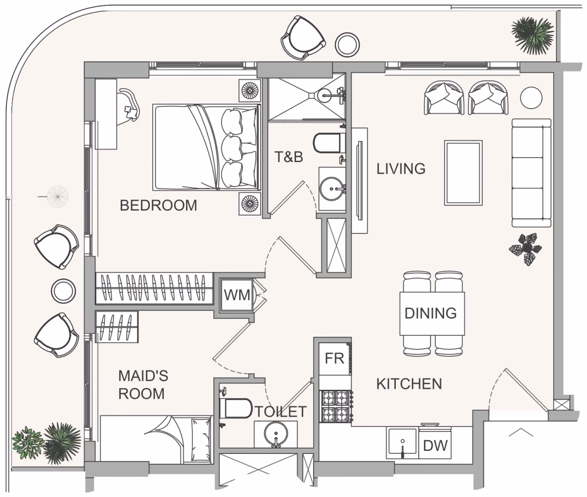 תוכנית חדר שינה אחד · 1.5BR 2 ב־נדל"ן להשקעה Object1 EVERGR1N House 2, באזור Jumeirah Garden City, דובאי