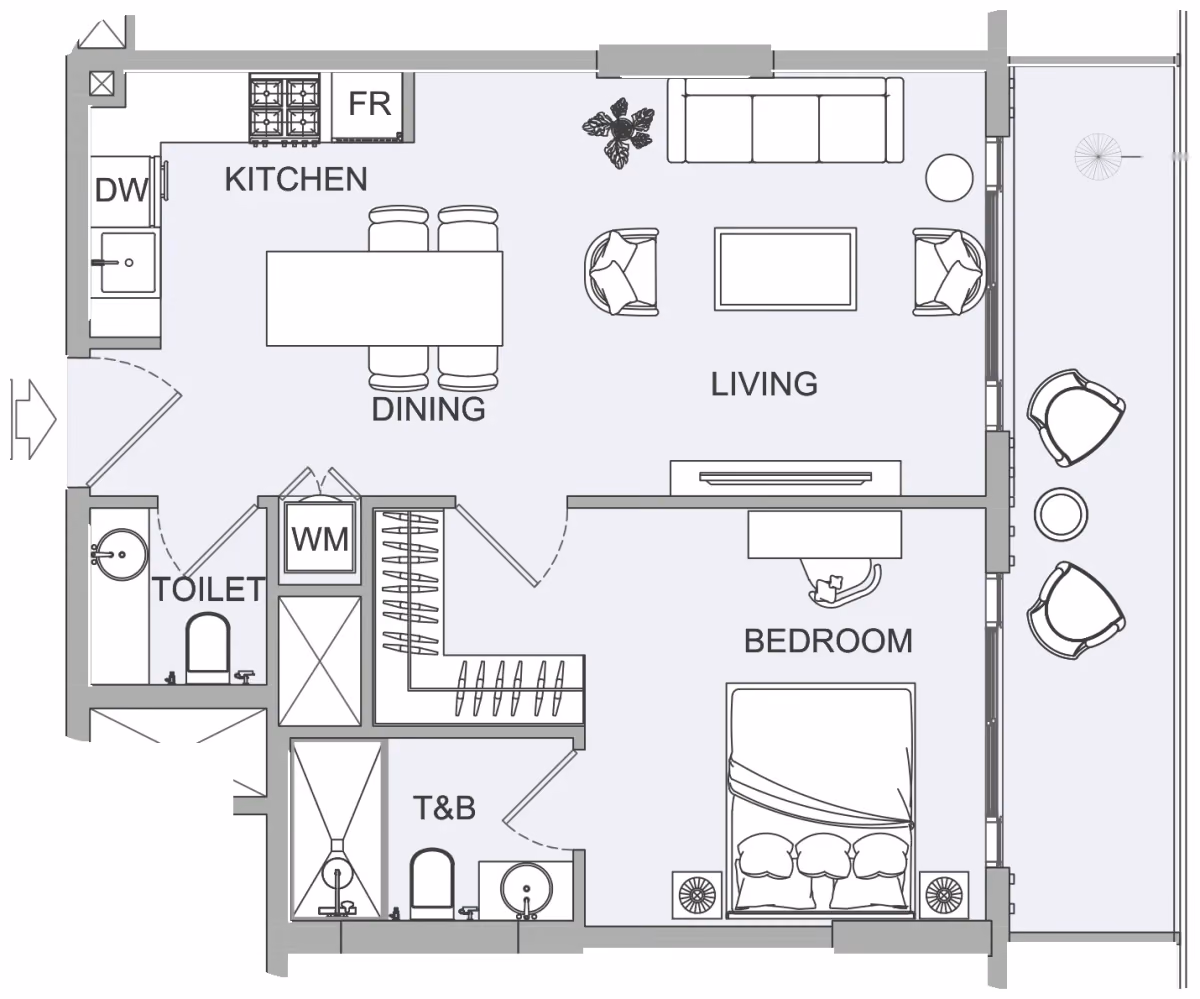 תוכנית חדר שינה אחד · 1BR 1 ב־נדל"ן להשקעה Object1 EVERGR1N House 2, באזור Jumeirah Garden City, דובאי