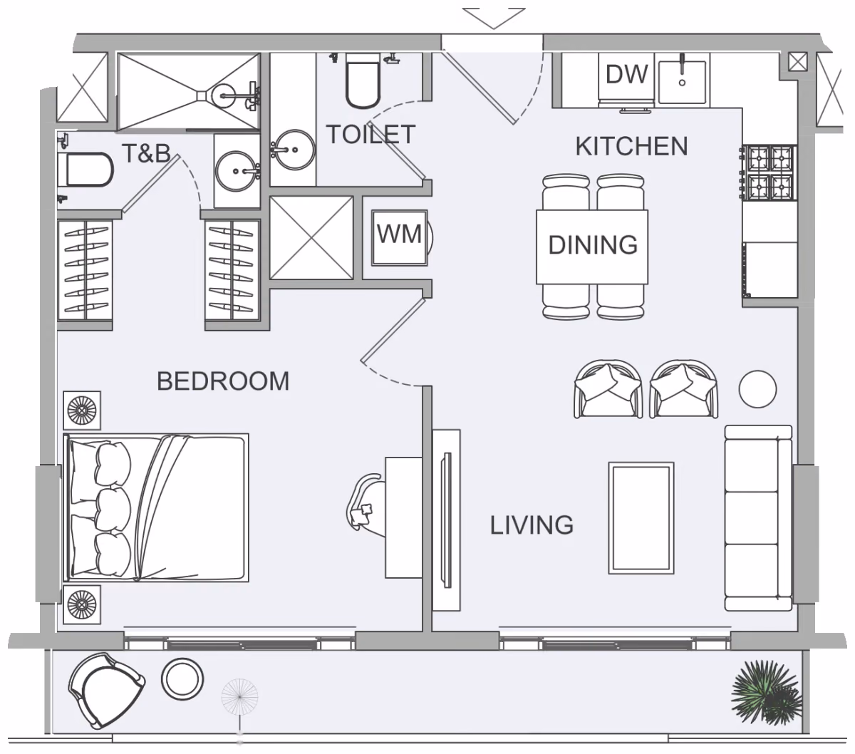 תוכנית חדר שינה אחד · 1BR 3 ב־נדל"ן להשקעה Object1 EVERGR1N House 2, באזור Jumeirah Garden City, דובאי