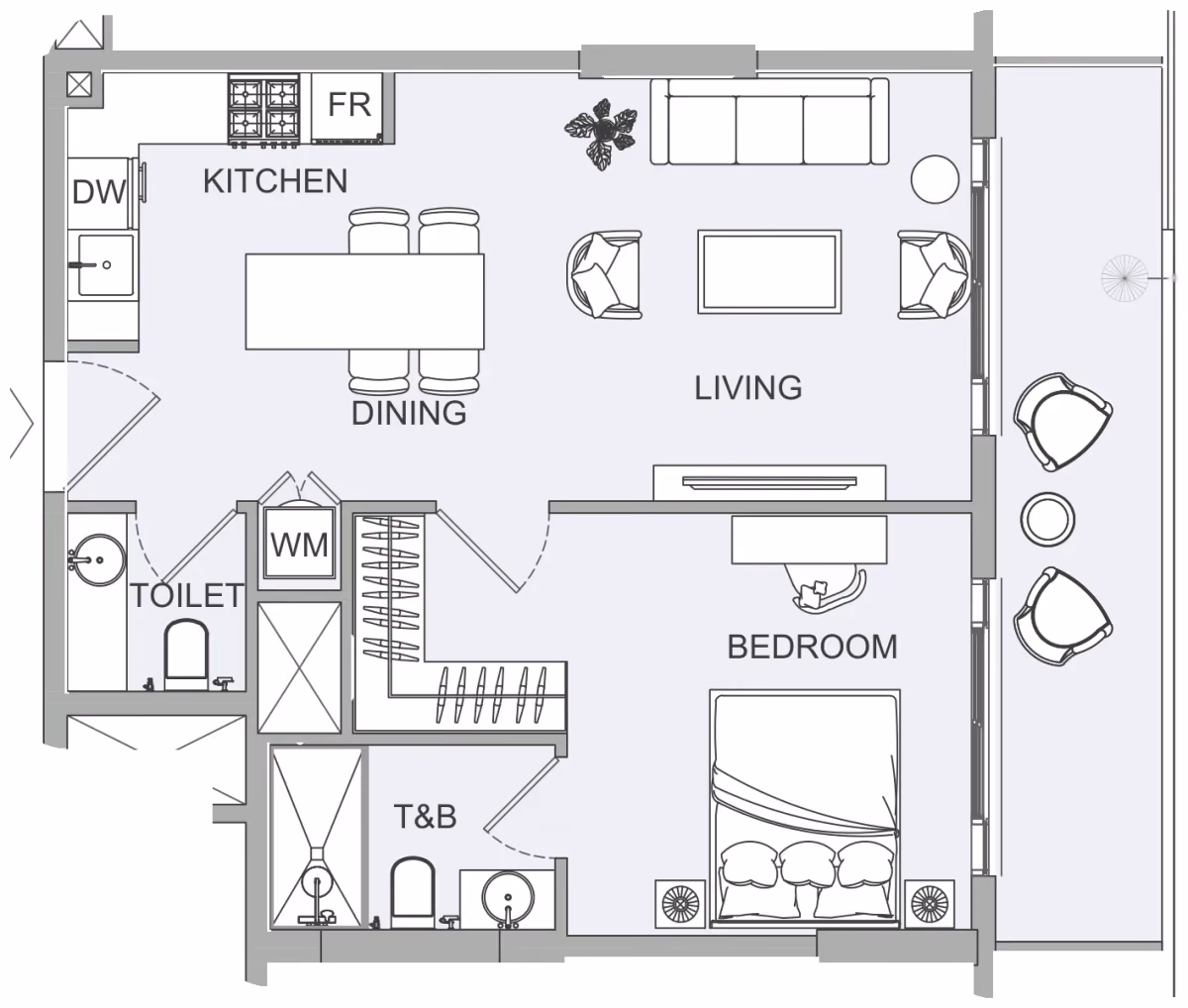 תוכנית חדר שינה אחד · 1BR 4 ב־נדל"ן להשקעה Object1 EVERGR1N House 2, באזור Jumeirah Garden City, דובאי