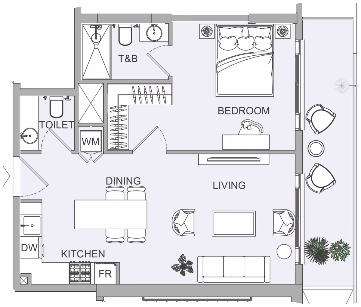 תוכנית חדר שינה אחד · 1BR 5 ב־נדל"ן להשקעה Object1 EVERGR1N House 2, באזור Jumeirah Garden City, דובאי