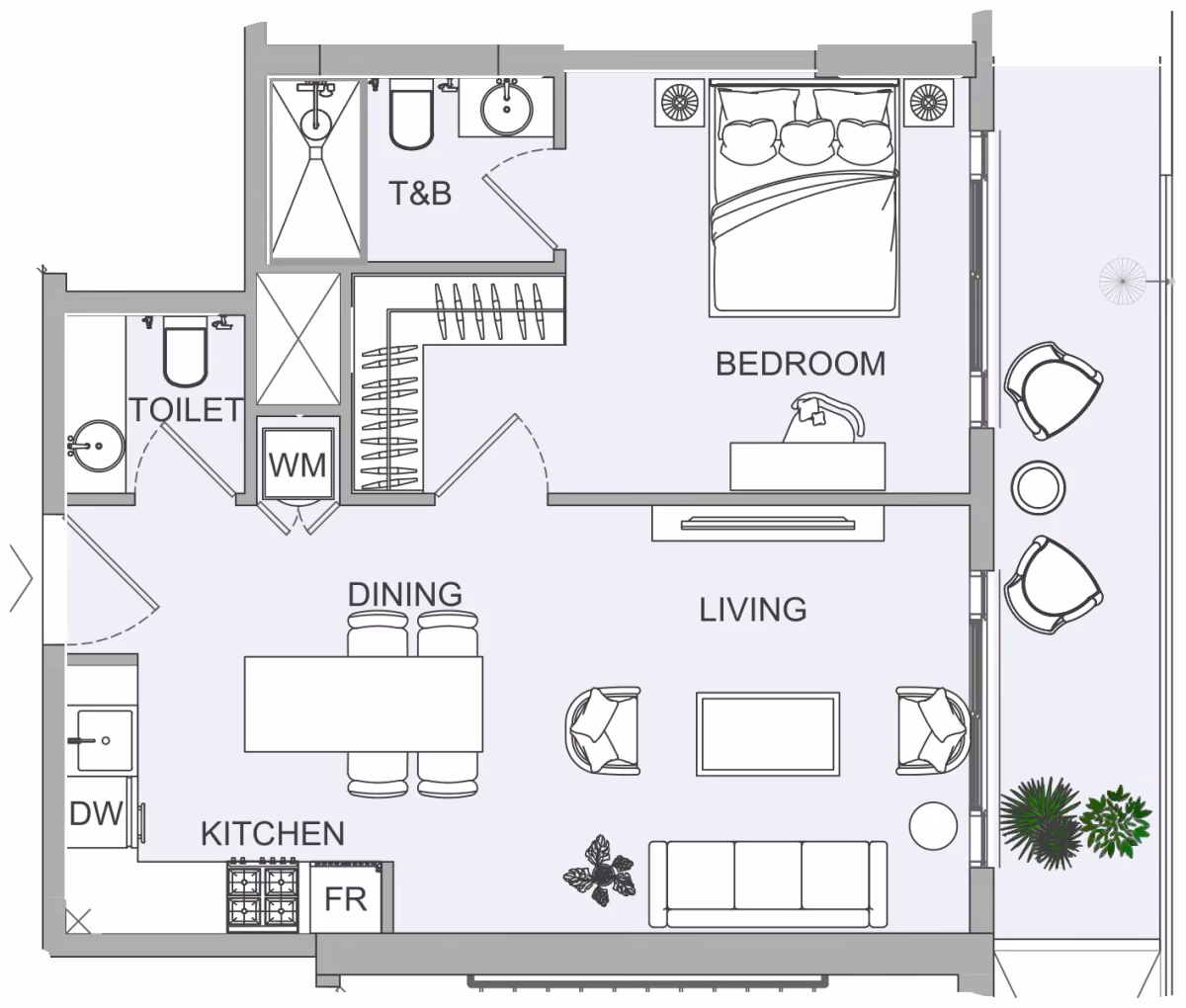 תוכנית חדר שינה אחד · 1BR 6 ב־נדל"ן להשקעה Object1 EVERGR1N House 2, באזור Jumeirah Garden City, דובאי