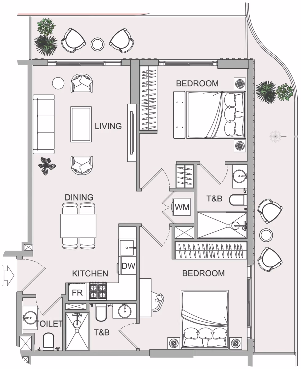 תוכנית 2 חדרי שינה · 2BR 1 ב־נדל"ן להשקעה Object1 EVERGR1N House 2, באזור Jumeirah Garden City, דובאי
