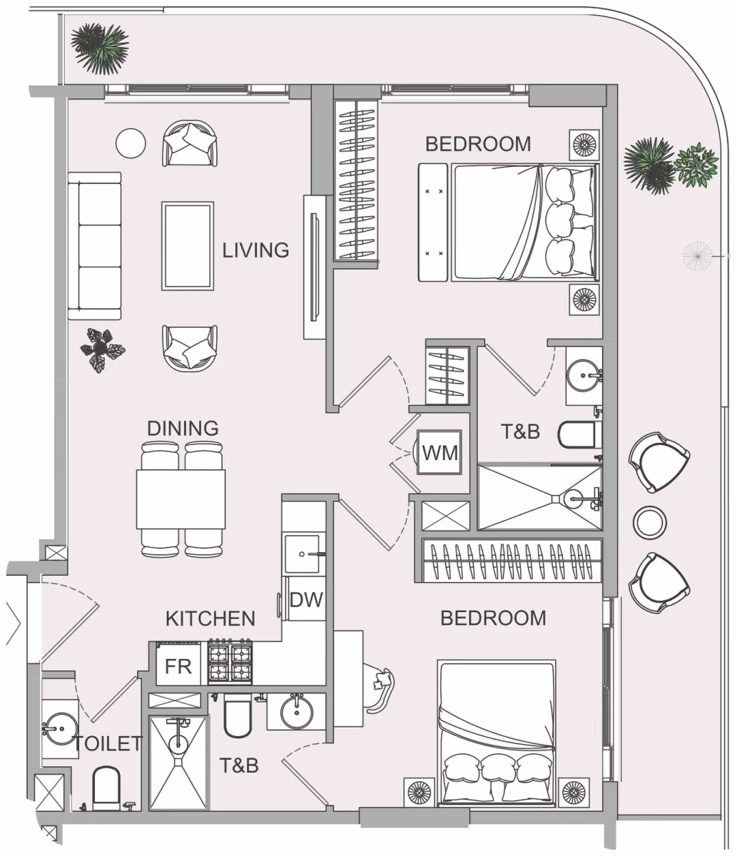 תוכנית 2 חדרי שינה · 2BR 2 ב־נדל"ן להשקעה Object1 EVERGR1N House 2, באזור Jumeirah Garden City, דובאי