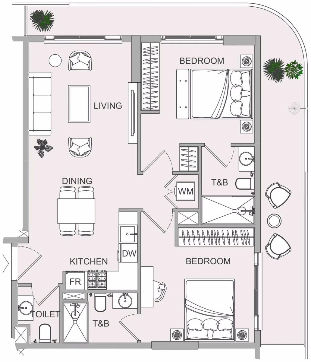 תוכנית 2 חדרי שינה · 2BR 4 ב־נדל"ן להשקעה Object1 EVERGR1N House 2, באזור Jumeirah Garden City, דובאי