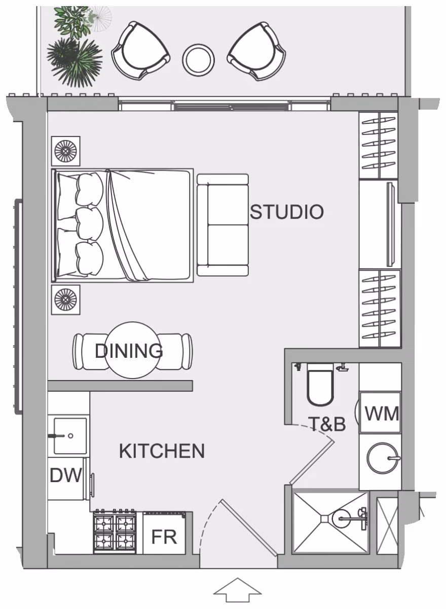 תוכנית סטודיו · ST 1 ב־נדל"ן להשקעה Object1 EVERGR1N House 2, באזור Jumeirah Garden City, דובאי