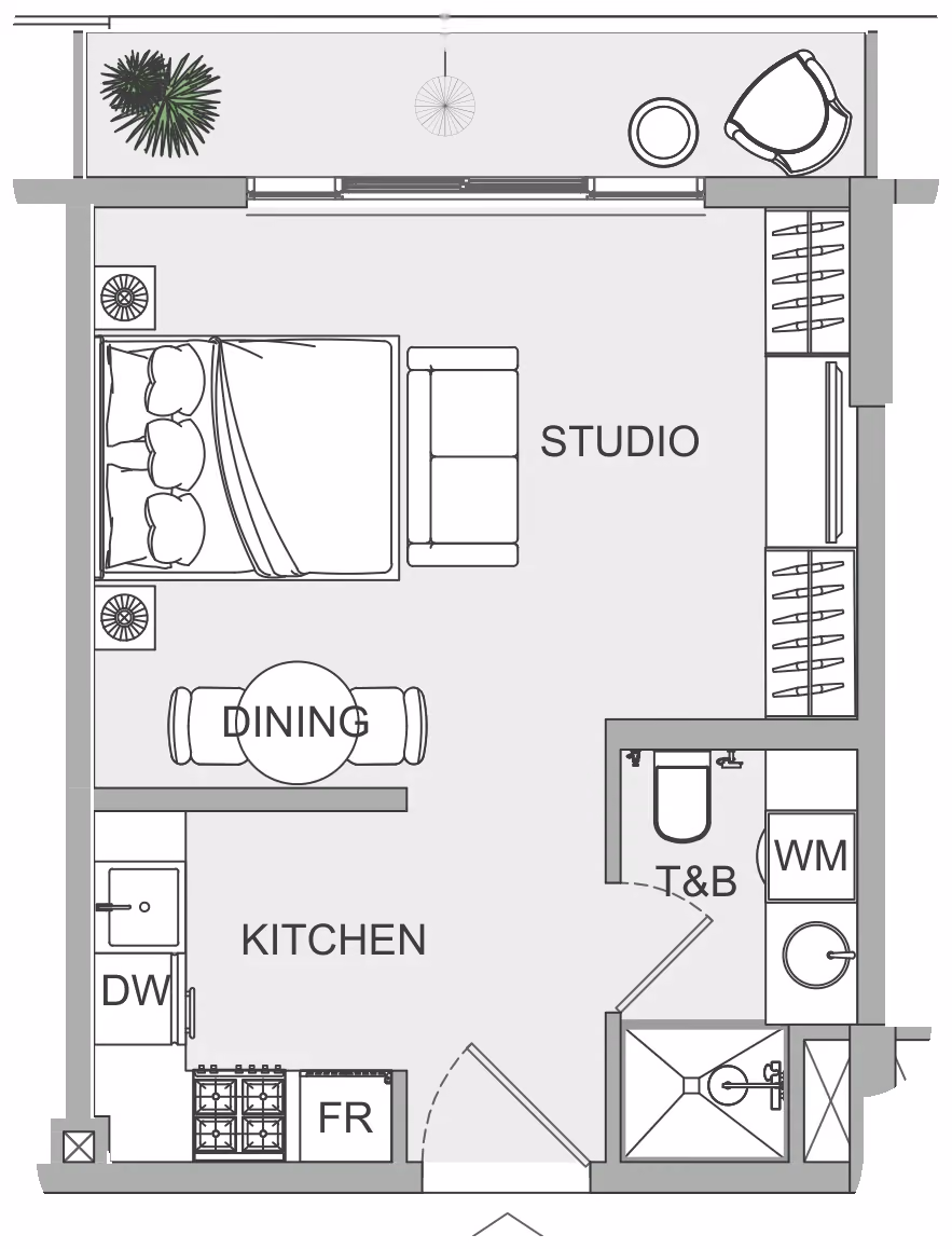 תוכנית סטודיו · ST 13 ב־נדל"ן להשקעה Object1 EVERGR1N House 2, באזור Jumeirah Garden City, דובאי