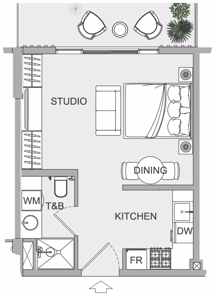 תוכנית סטודיו · ST 2 ב־נדל"ן להשקעה Object1 EVERGR1N House 2, באזור Jumeirah Garden City, דובאי