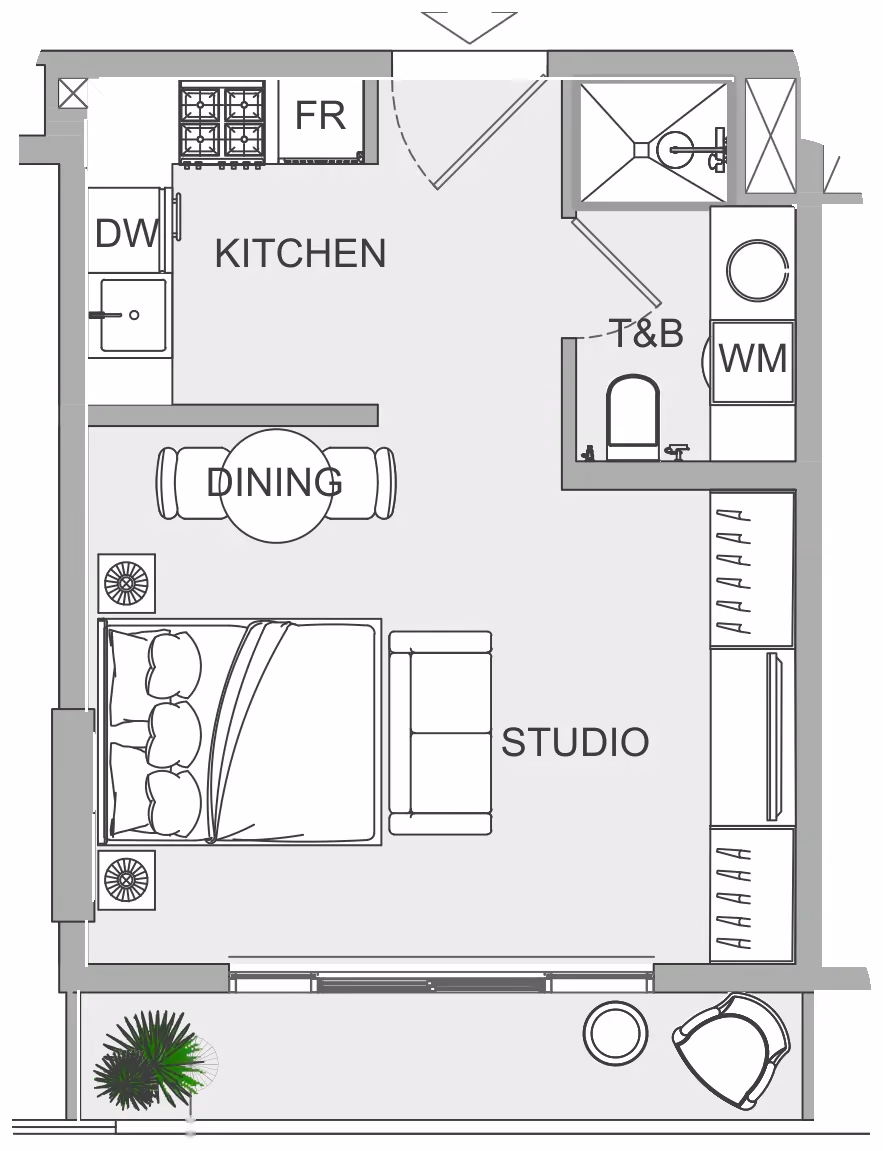 תוכנית סטודיו · ST 24 ב־נדל"ן להשקעה Object1 EVERGR1N House 2, באזור Jumeirah Garden City, דובאי