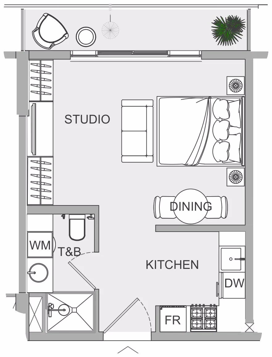תוכנית סטודיו · ST 26 ב־נדל"ן להשקעה Object1 EVERGR1N House 2, באזור Jumeirah Garden City, דובאי