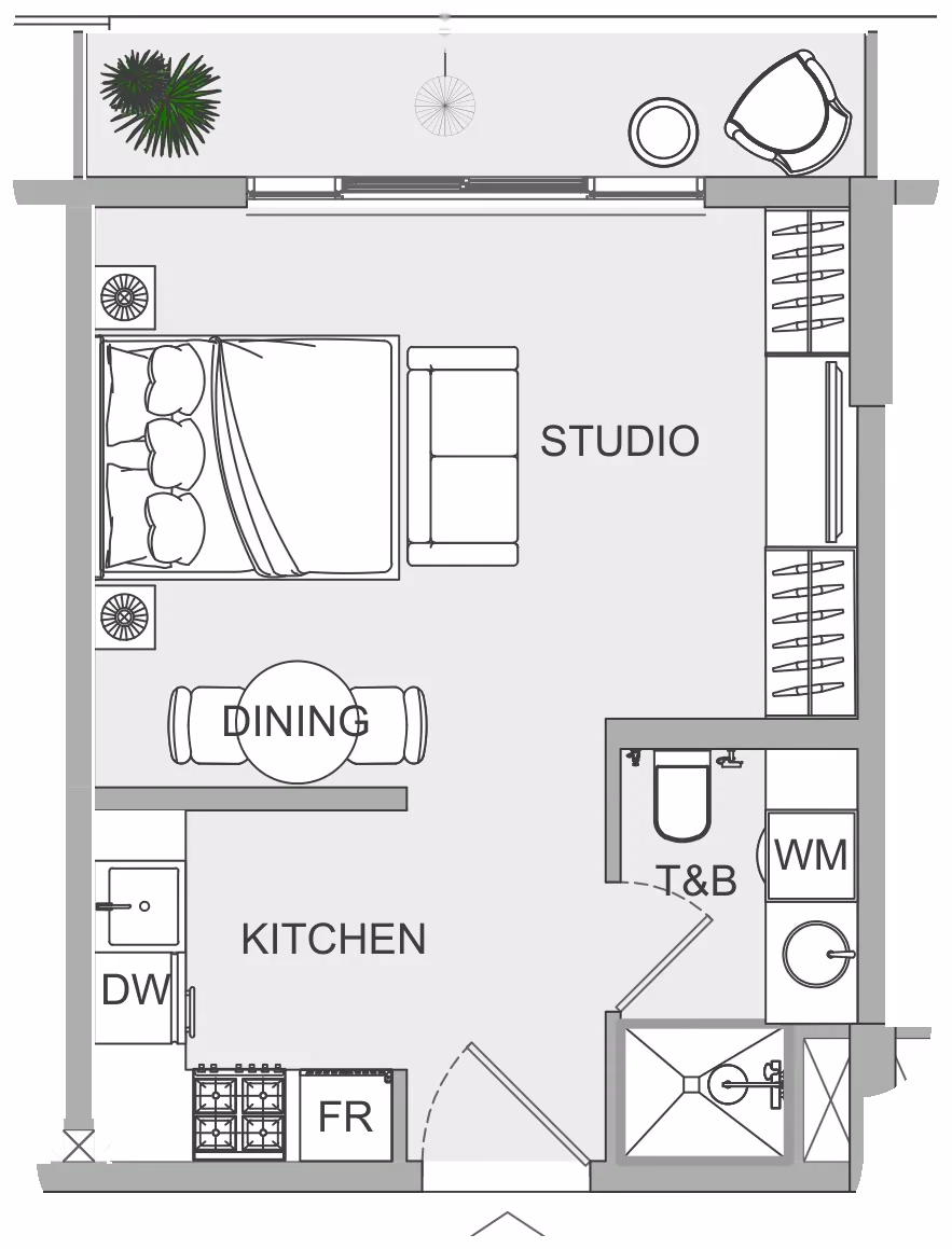 תוכנית סטודיו · ST 27 ב־נדל"ן להשקעה Object1 EVERGR1N House 2, באזור Jumeirah Garden City, דובאי