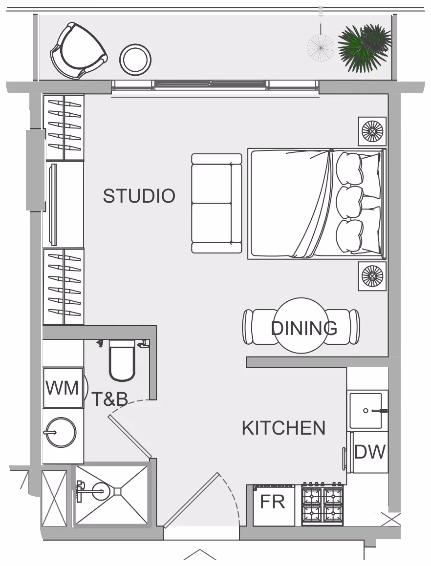 תוכנית סטודיו · ST 28 ב־נדל"ן להשקעה Object1 EVERGR1N House 2, באזור Jumeirah Garden City, דובאי
