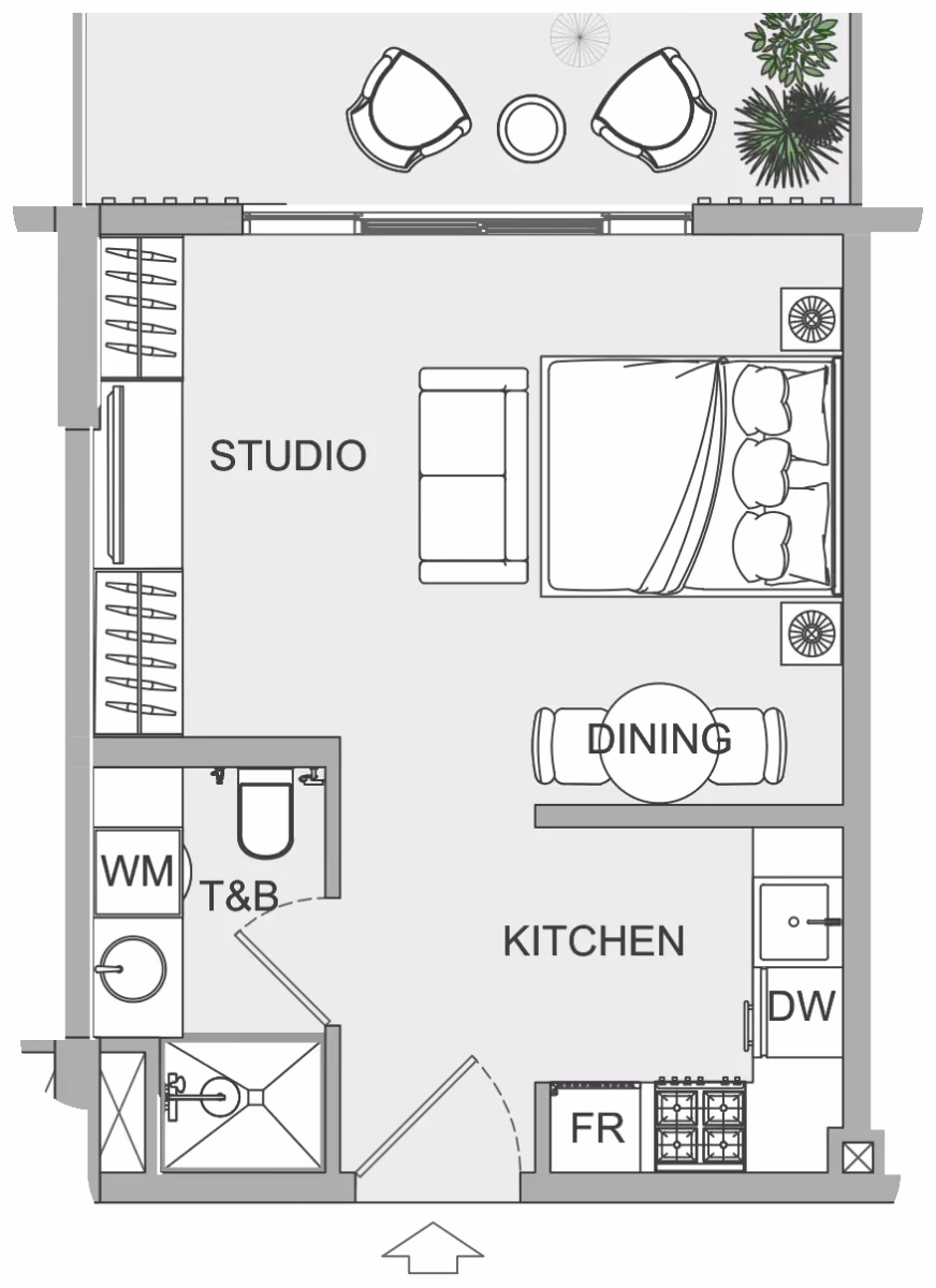תוכנית סטודיו · ST 3 ב־נדל"ן להשקעה Object1 EVERGR1N House 2, באזור Jumeirah Garden City, דובאי