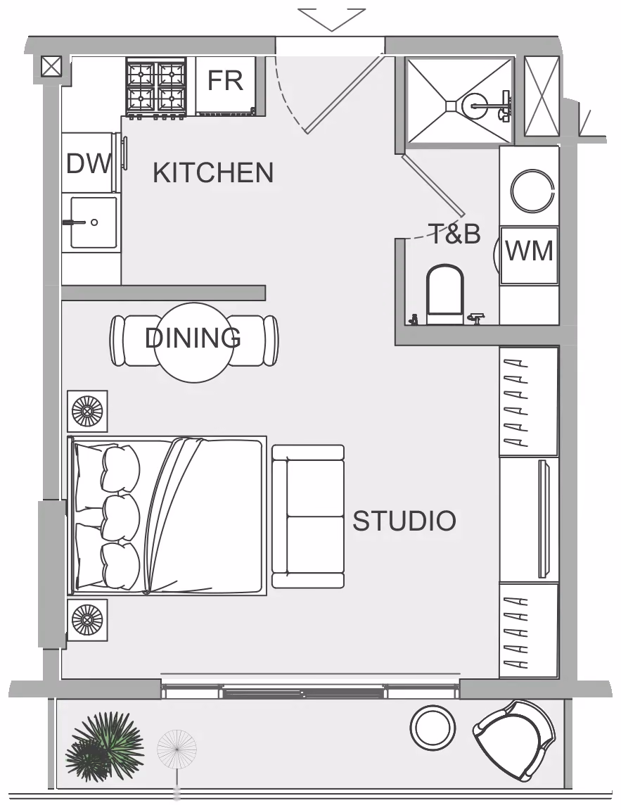 תוכנית סטודיו · ST 6 ב־נדל"ן להשקעה Object1 EVERGR1N House 2, באזור Jumeirah Garden City, דובאי