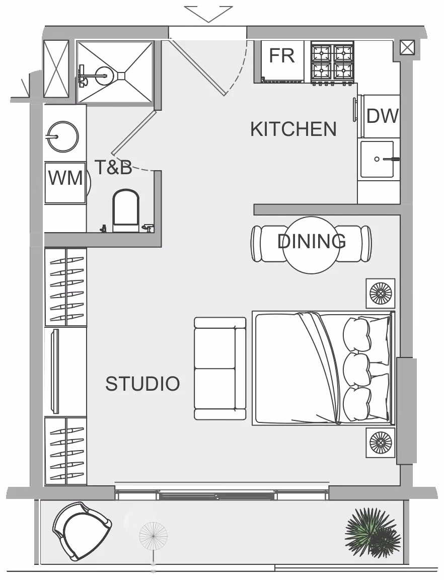 תוכנית סטודיו · ST 7 ב־נדל"ן להשקעה Object1 EVERGR1N House 2, באזור Jumeirah Garden City, דובאי