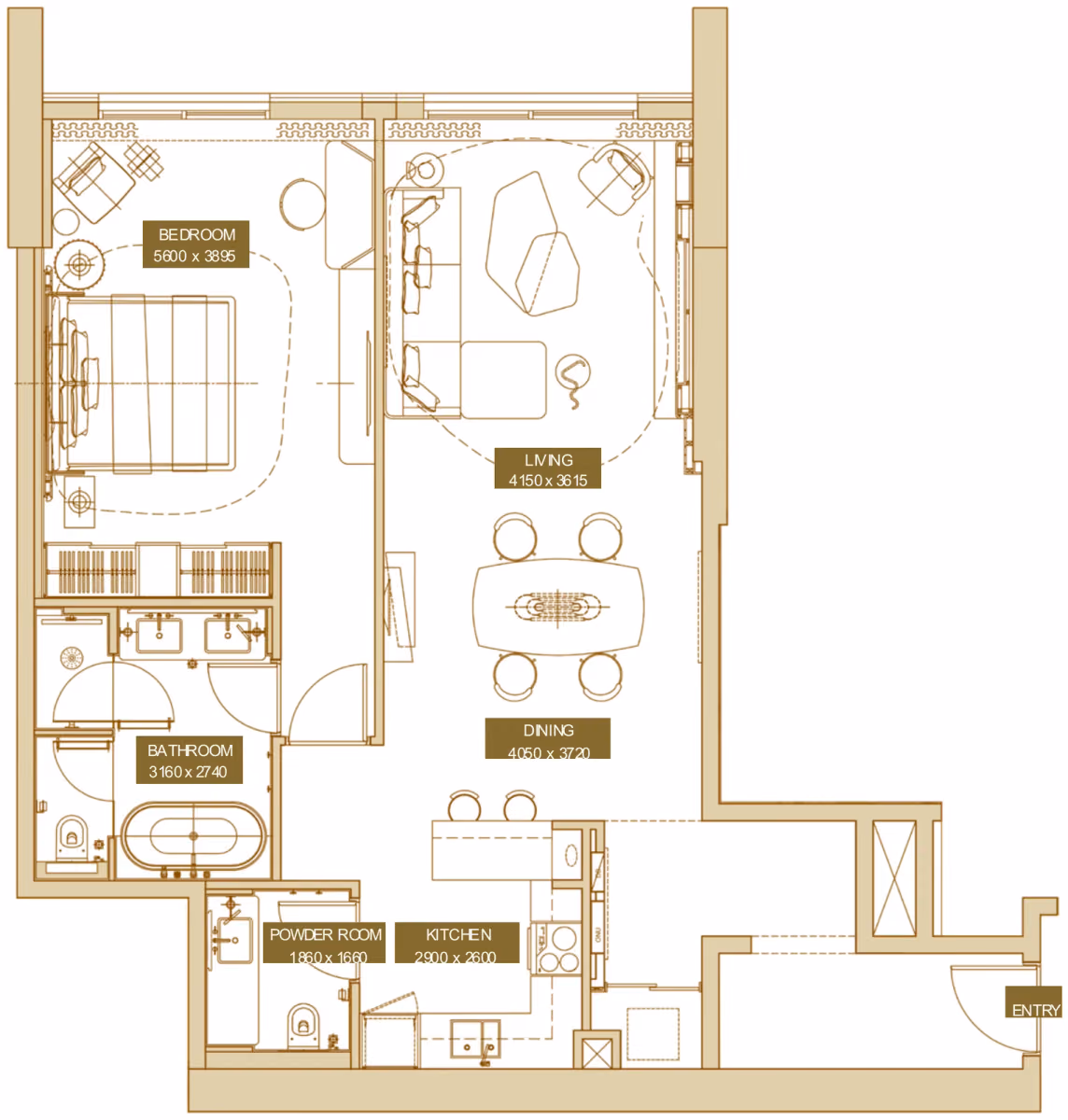 תוכנית חדר שינה אחד · 1 BR Type B ב־נדל"ן להשקעה Sofitel Residences, באזור Za'Abeel Second, דובאי