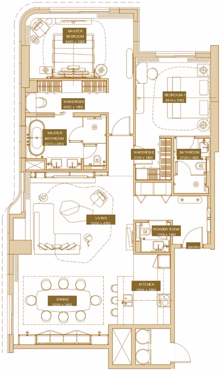 תוכנית 2 חדרי שינה · 2 BR Type A ב־נדל"ן להשקעה Sofitel Residences, באזור Za'Abeel Second, דובאי
