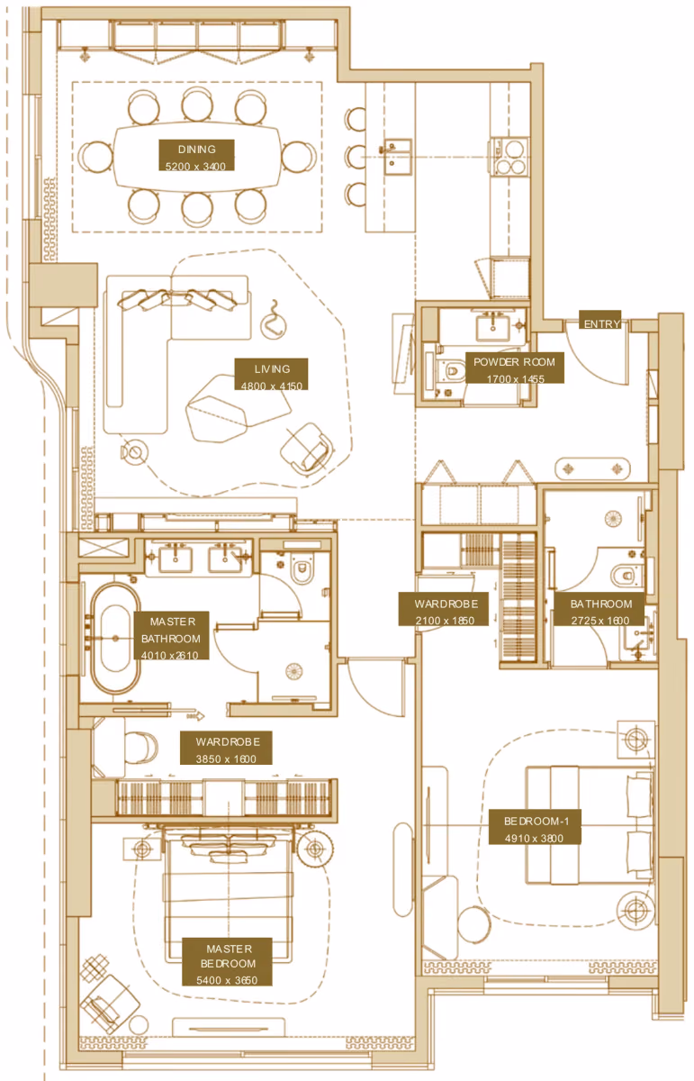 תוכנית 2 חדרי שינה · 2 BR Type B ב־נדל"ן להשקעה Sofitel Residences, באזור Za'Abeel Second, דובאי