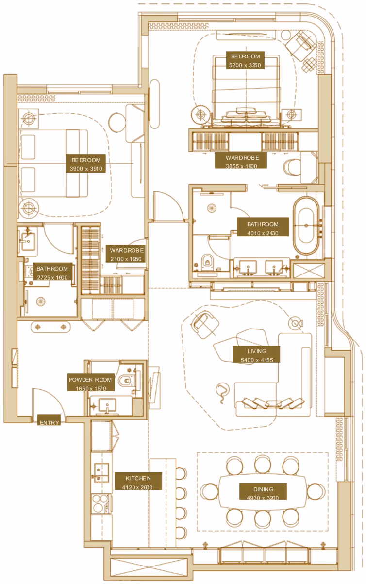 תוכנית 2 חדרי שינה · 2 BR Type C ב־נדל"ן להשקעה Sofitel Residences, באזור Za'Abeel Second, דובאי