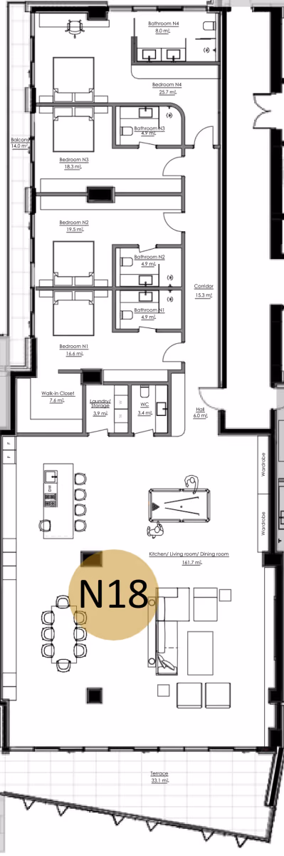 תוכנית 4 חדרי שינה · APT N18, floor 3 ב־King's Garden, טביליסי העתיקה