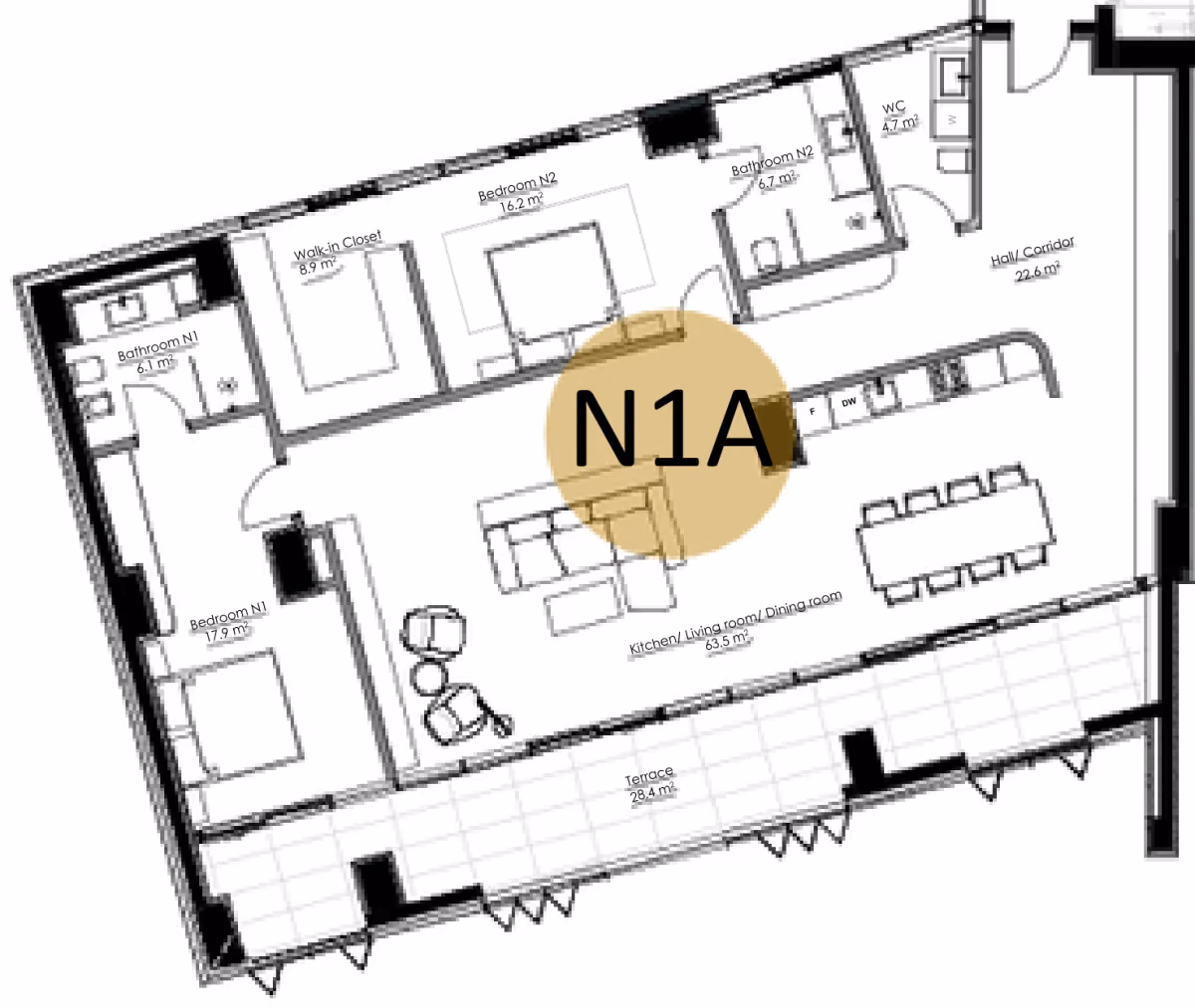 תוכנית 2 חדרי שינה · APT N1A, floor 1M ב־King's Garden, טביליסי העתיקה