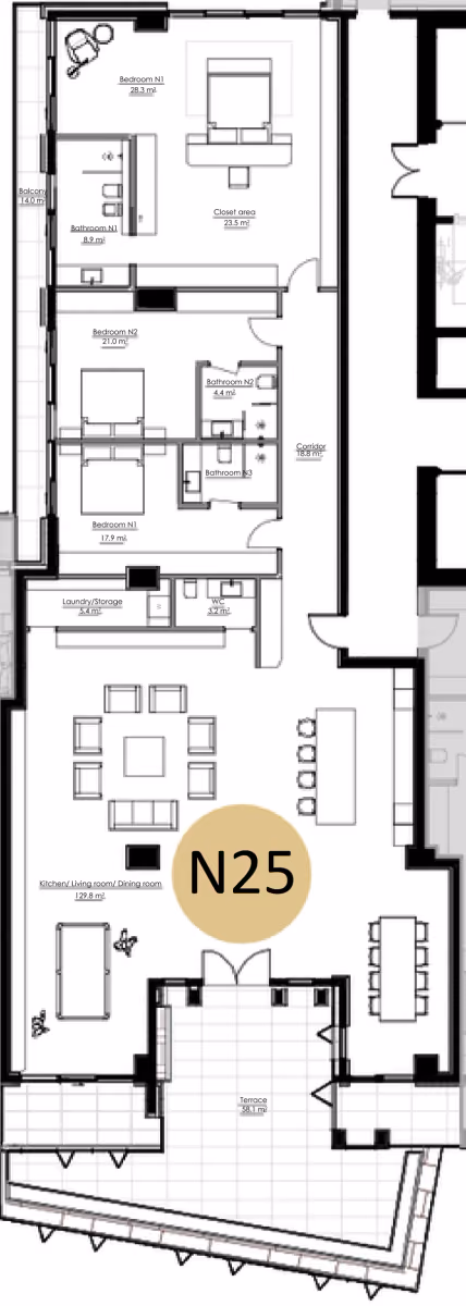 תוכנית 3 חדרי שינה · APT N25, floor 4 ב־King's Garden, טביליסי העתיקה
