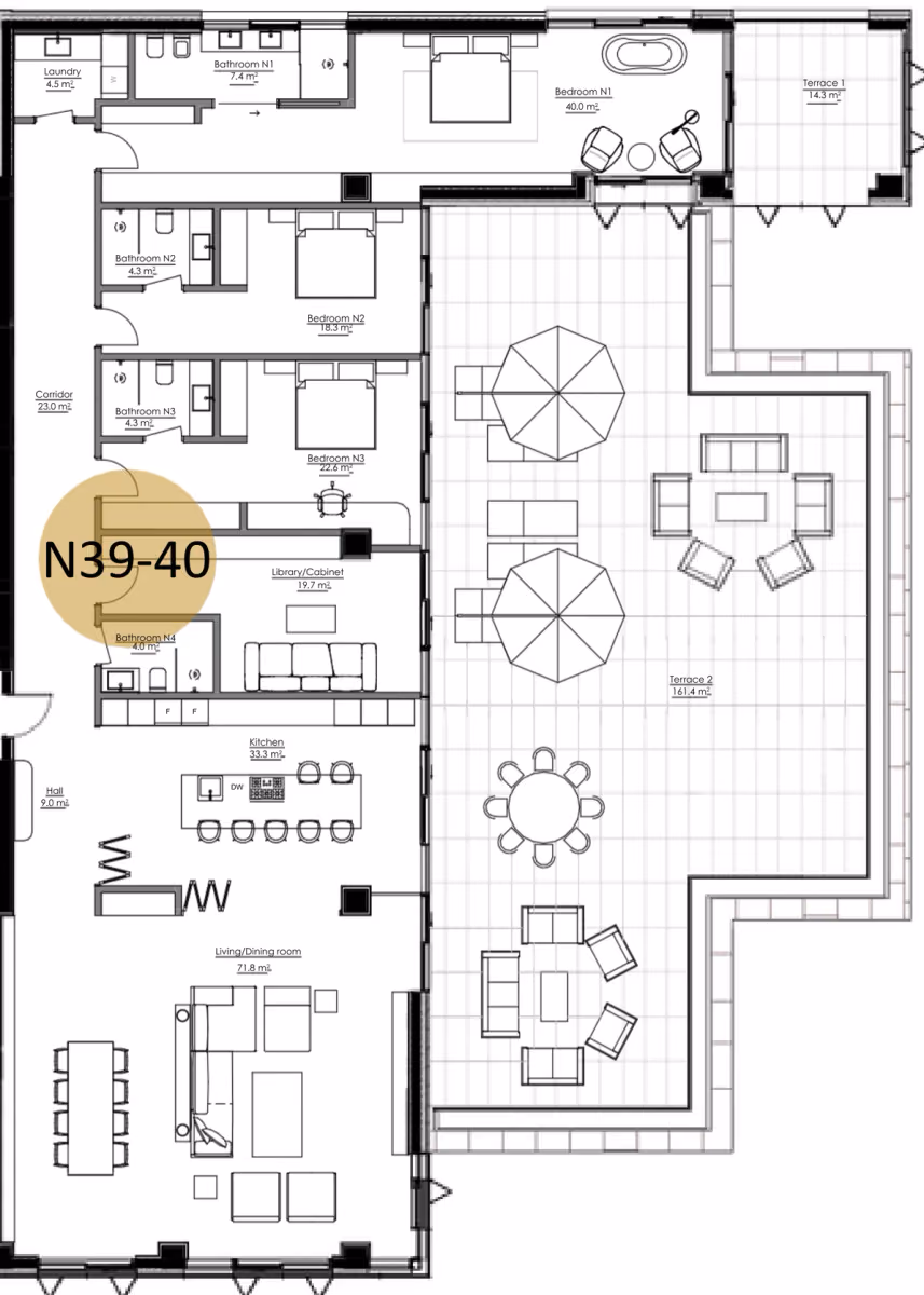תוכנית 3 חדרי שינה · APT N39-N40, floor 6 ב־King's Garden, טביליסי העתיקה
