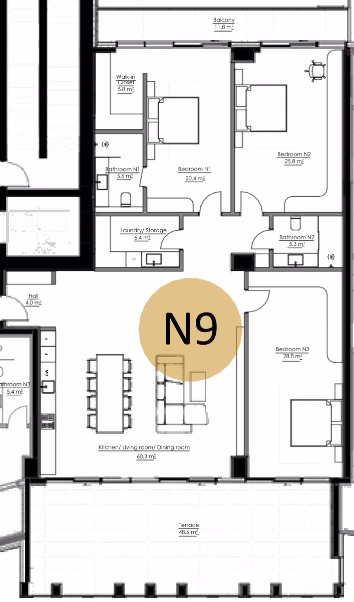 תוכנית 3 חדרי שינה · APT N9, floor 2 ב־King's Garden, טביליסי העתיקה